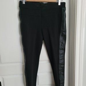 Skinny Leg Fabric Pants with Leather Accents